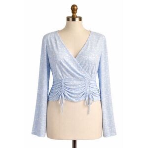 No Boundaries XXL Blue Floral Wrap Ruched Top Cottagecore Soft Girl Eco Chic